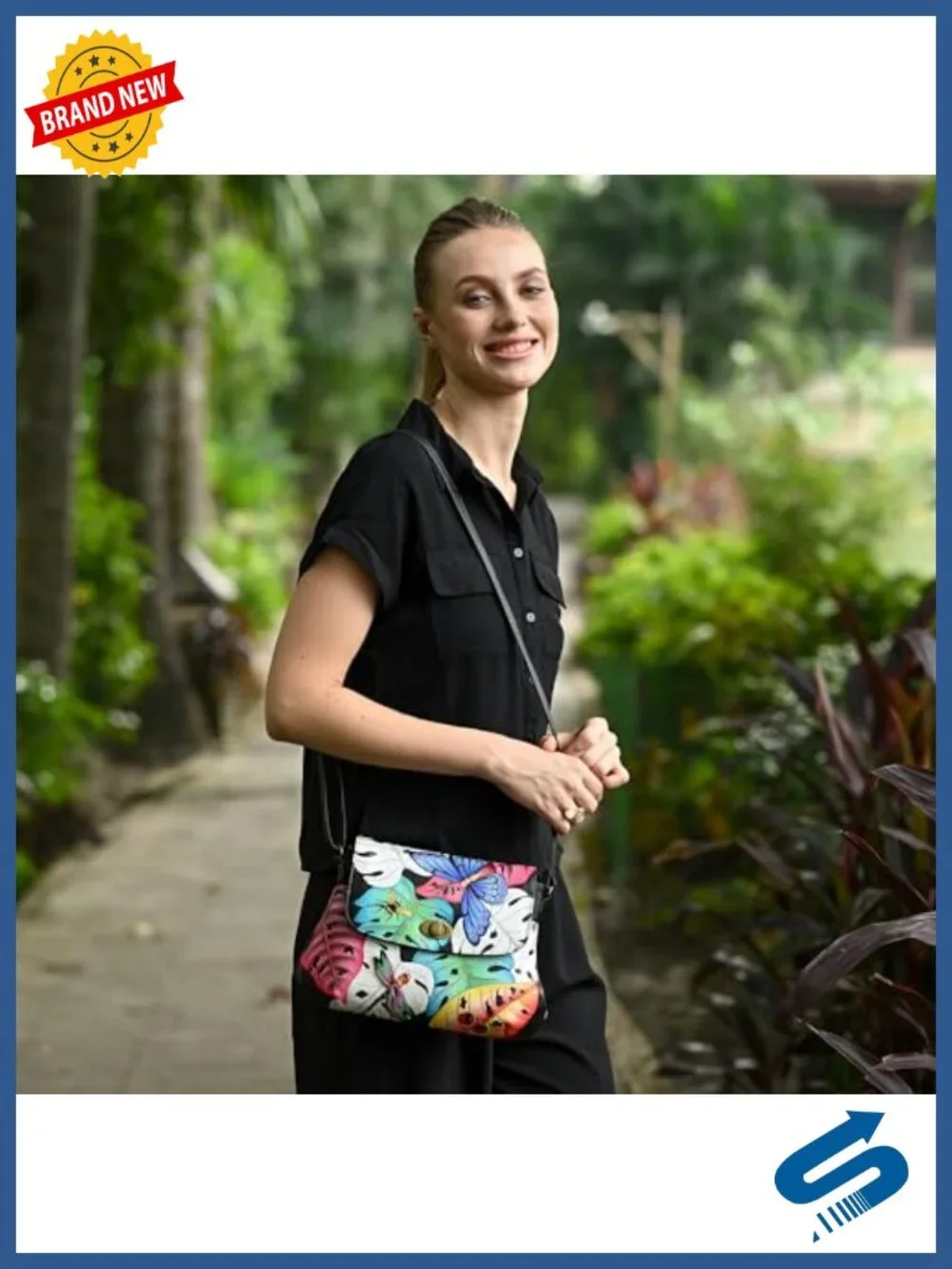 Handpainted Leather Crossbody Bag with Flap Clasp